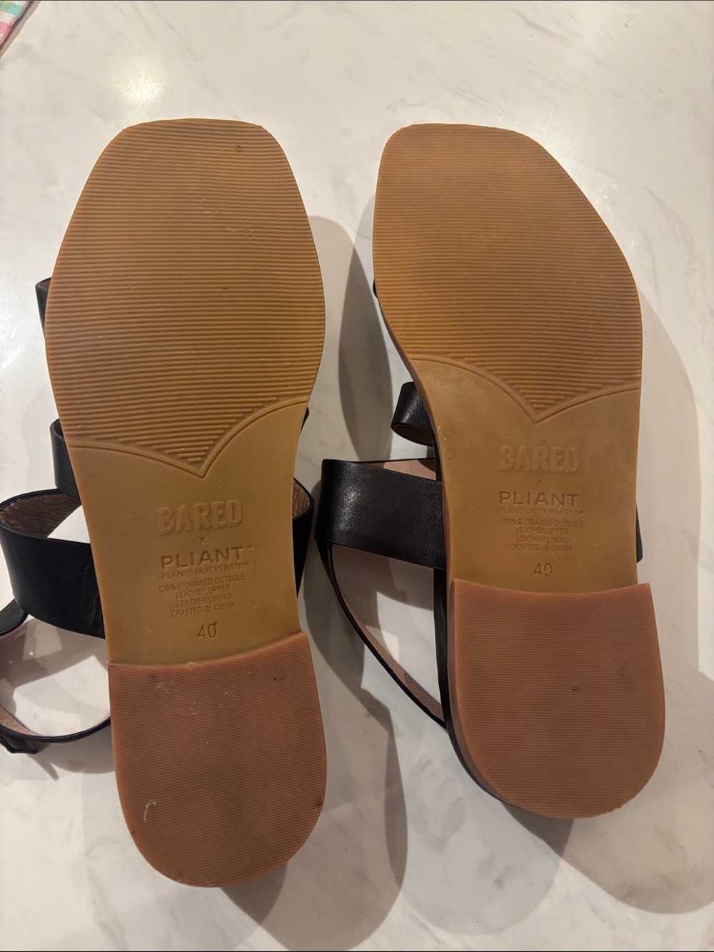 Bared Plants Not Plastic Black Strappy Leather Women’s Sandals - Picture 3 of 6